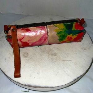 Patricia Nash Italian Leather Floral Oblong Makeup Case/Clutch/Wristlet Zipper